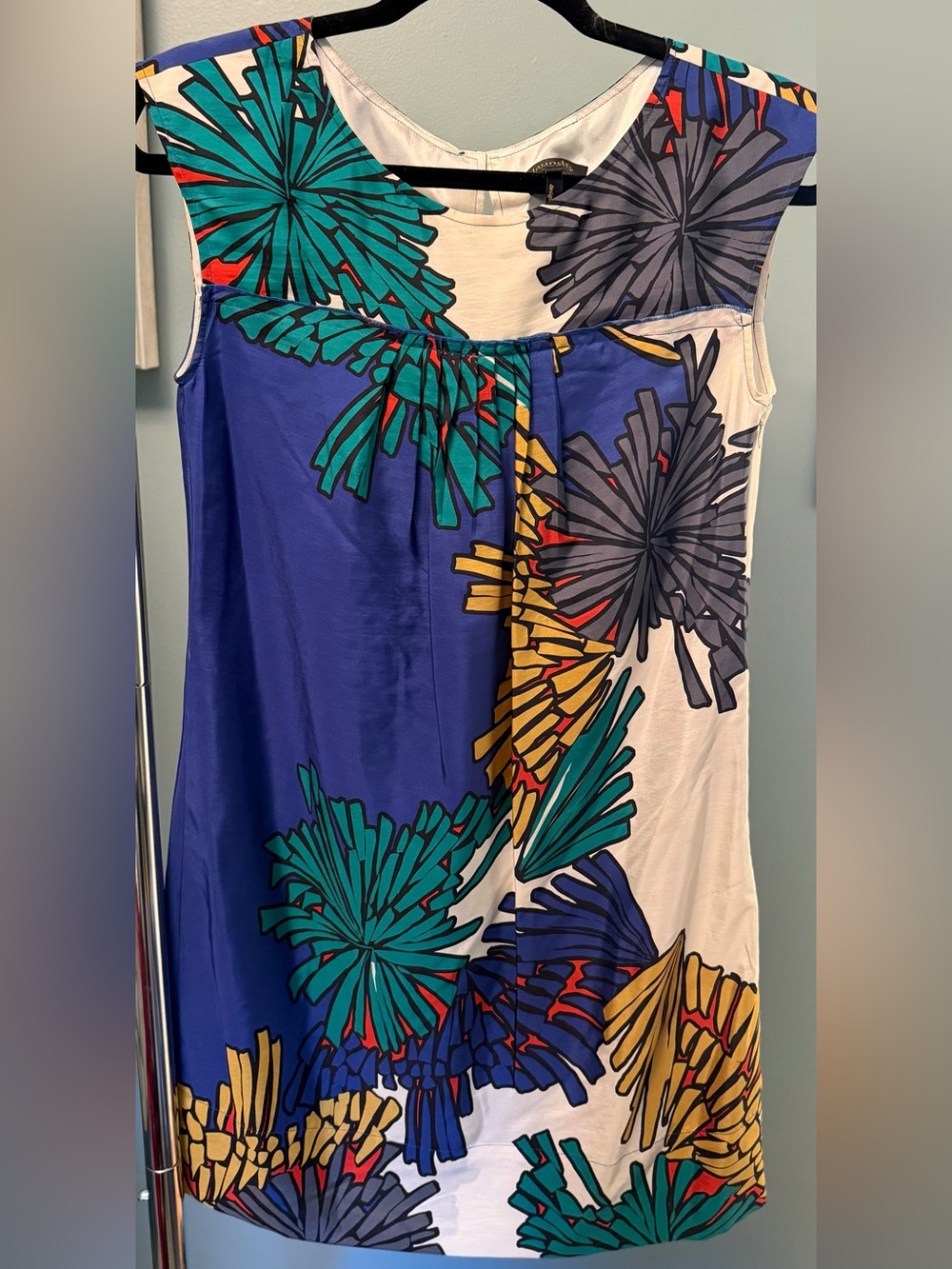 Sleeveless Floral Print Midi Dress — Blue, Green, Yellow 100% Silk